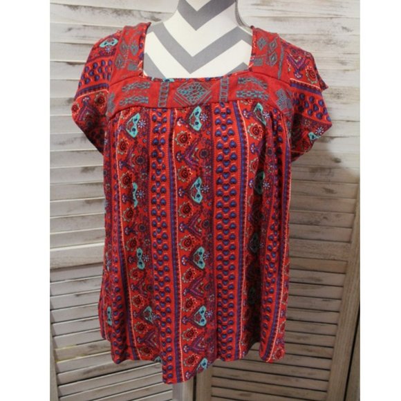 Torrid Red Blue Aztec Southwest Western top (773) 🦋 - Picture 2 of 7